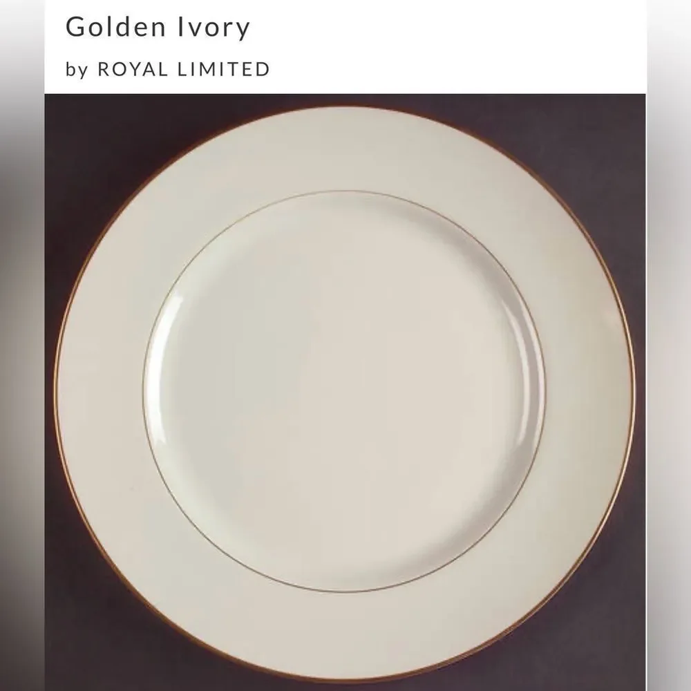 Royal Limited Golden Ivory Gold Trim 12 Inch Elegant Chop Plate Round Platter